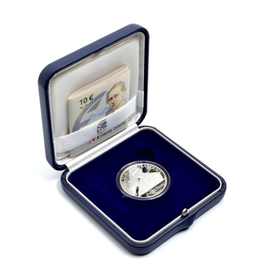 Италия 10 евро 2009 100 лет со дня вручения нобелевской премии Гильермо Маркони, изобретатель радио, в оригинальной коробочке, с сертификатом KM 317 серебро PROOF 4-3-4-20