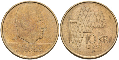 Норвегия 10 крон 1995 Харальд V (1991- ) KM 457 медь цинк никель    4153-222