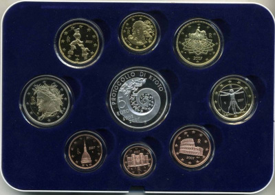 ИТАЛИЯ 9 МОНЕТ 2007 ПРУФ КИОТСКИЙ ПРОТОКОЛ Ш2