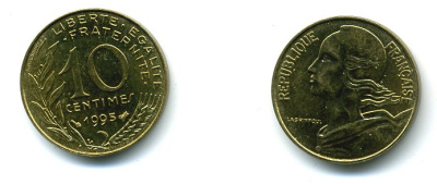 ФРАНЦИЯ 10 САНТИМОВ 1995 ТИП MARIANNE KM 929 медь алюминий никель 59-1134