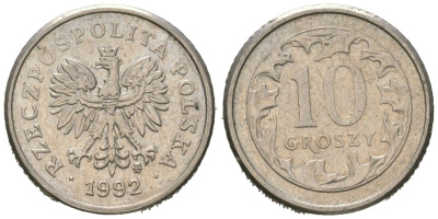 Польша 10 грошей 1992 MW Y 279 медно-никель aUNC 4618-541