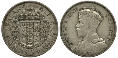 Новая Зеландия 1/2 кроны 1934 Георг V (1910-1936) KM 5 серебро 272-831