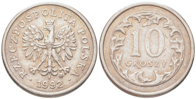 Польша 10 грошей 1992 Y 279 медно-никель UNC 4614-632