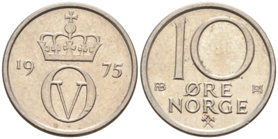 НОРВЕГИЯ 10 ЭРЕ 1975 KM 416 медно-никель 4588-327