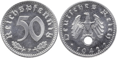 Германия 50 рейхспфеннигов 1942 F KM 96, J. 372 алюминий UNC 413-4411