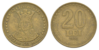 Румыния 20 леев 1992 KM 109 сталь плакированная латунью 4635-227