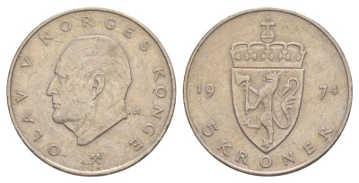 Норвегия 5 крон 1974 Улаф V (1957-1991) KM 420 медно-никель 4162-432