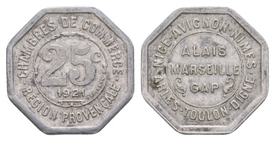 Франция, Прованс-Альпы-Лазурный Берег 25 сантимов 1921 El Mon 10.8 алюминий 1520-742