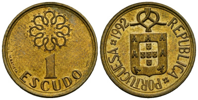 Португалия 1 эскудо 1992 KM 631 никель латунь 4164-1128