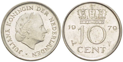 НИДЕРЛАНДЫ 10 ЦЕНТОВ 1979 ЮЛИАНА (1948-1980) KM 182 никель 211-1253