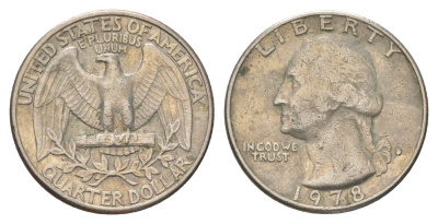 США 25 центов (квотер, 1/4 доллара) 1978 D, Вашингтон KM 164a медь плакированный медно-никелем 4628-1113