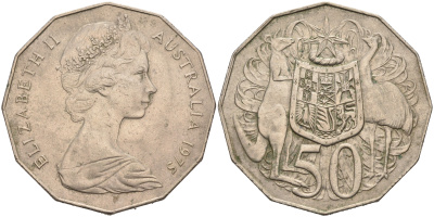 Австралия 50 центов 1975 Елизавета II (1952-2022), герб Австралии, кенгуру KM 68 медно-никель 4565-843