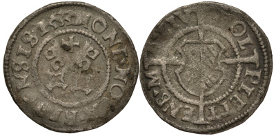 Рига 1 шиллинг (шеляг) 1533 Вальтер фон Плеттенберг (1494-1535), вес 1,19 гр. Neumann 231, Haljak 18 серебро 1516-842