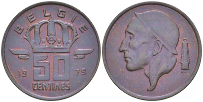БЕЛЬГИЯ 50 САНТИМОВ 1979 BELGIE, БОДУЭН I (1951-1993) KM 149.1 бронза 187-867