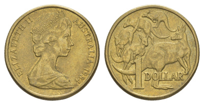 Австралия 1 доллар 1984 Елизавета II (1952-2022), кенгуру KM 77 алюминиевая бронза UNC 4652-155