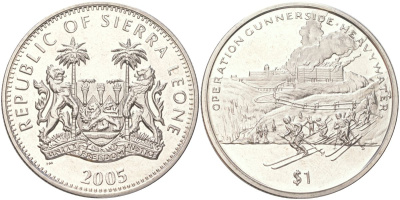 Сьерра-Леоне 1 доллар 2005 60 лет окончанию Второй мировой войны - Операция Ганнерсайд KM 320 медно-никель BU 73-721