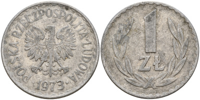 Польша 1 злотый 1973 MW KM 49.1 алюминий    4187-422