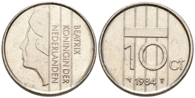 Нидерланды 10 центов 1982 Беатрикс (1980-2013) KM 203 никель 4567-561