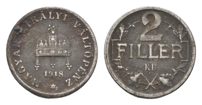 Венгрия 2 филлера 1918 KB, Карл I (1916-1918) KM 497 железо 4665-424