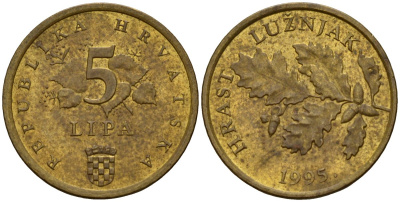 Хорватия 10 лип 1995 табак обыкновенный, легенда на хорватском KM 6 сталь плакированная латунью 4158-631