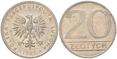 Польша 20 злотых 1987 MW Y 153.1 медно-никель 4616-1214