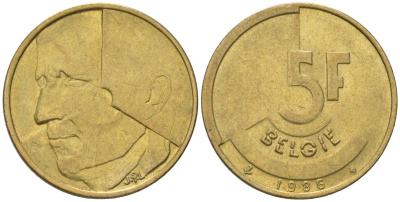 Бельгия 5 франков 1986 BELGIE, Бодуэн I (1951-1993) KM 164 никель бронза 4561-847