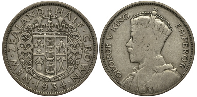 Новая Зеландия 1/2 кроны 1934 Георг V (1910-1936) KM 5 серебро 272-733