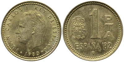 Испания 1 песета 1980 (82) ЧМ по футболу, Испания 82 KM 816 алюминиевая бронза 4579-841