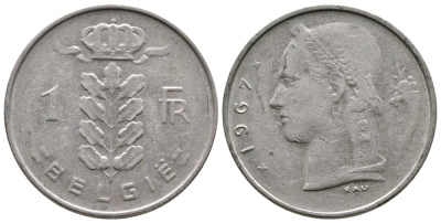 БЕЛЬГИЯ 1 ФРАНК 1967 BELGIE KM 143.1 медно-никель 4382-1137