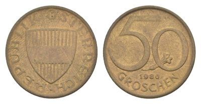 Австрия 50 грошей 1980 KM 2885 алюминиевая бронза 4124-266