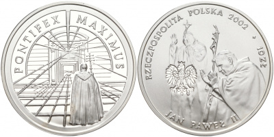 Польша 10 злотых 2002 Иоанн Павел II KM 437 серебро PROOF 1087-8-12