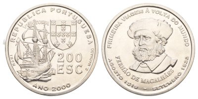 Португалия 200 эскудо 2000 Фернан Магеллан KM 731 медно-никель UNC 4677-632
