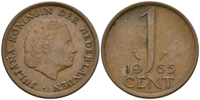 Нидерланды 1 цент 1965 Юлиана (1949-1980) KM 180 бронза    4598-237