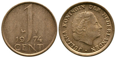 НИДЕРЛАНДЫ 1 ЦЕНТ 1974 ЮЛИАНА KM 180 бронза 75-956
