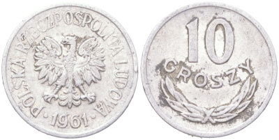 Польша 10 грошей 1961 Y AA47 алюминий 4614-626
