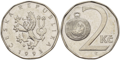 Чехия 2 кроны 1993 KM 9 сталь плакированная никелем 4383-1044