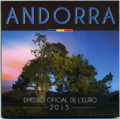 Андорра евронабор из 8 монет 2015 официальный евронабор в запайке и картонном буклете, тираж 40000 экз. UNC 2-6-3-30