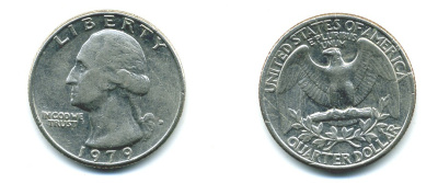 США 25 ЦЕНТОВ = КВОТЕР 1979 ВАШИНГТОН KM А164а медь плакированная медно-никелем 37-1121