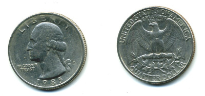 США 25 ЦЕНТОВ = КВОТЕР 1985 P, ВАШИНГТОН KM А164а медь плакированная медно-никелем 59-2024