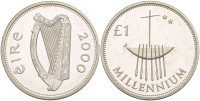 Ирландия 1 фунт 2000 миллениум, корабль KM P1 серебро PROOF 1088-4-32