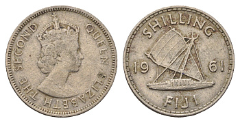Фиджи 1 шиллинг 1961 Елизавета II (1952-2022) KM 23 медно-никель 4686-942