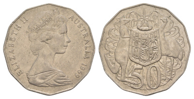 Австралия 50 центов 1969 Елизавета II (1952-2022), герб Австралии, кенгуру KM 68 медно-никель 4653-1115