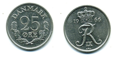 ДАНИЯ 25 ЭРЕ 1966 KM 850 медно-никель 04-926
