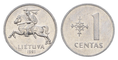 Литва 1 цент (сент) 1991 KM 85 алюминий 201-533