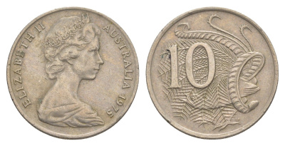 Австралия 10 центов 1975 Елизавета II (1952-2022), птица лирахвост KM 65 медно-никель 4364-417