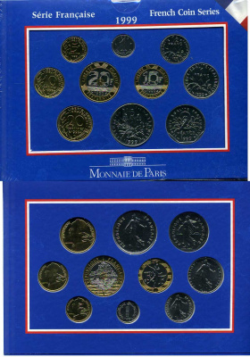 Франция официальный набор из 10 монет 1999 в оригинальном буклете KM MS15   UNC  00-00