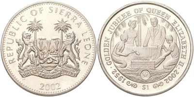 Сьерра-Леоне 1 доллар 2002 50 лет правлению Королевы Елизаветы II - Елизавета II, принц Филипп и кузнецы KM 268 медно-никель BU 4368-1121