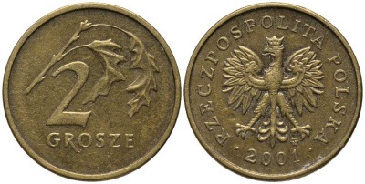 Польша 2 гроша 2001 MW KM 277 латунь 201-413