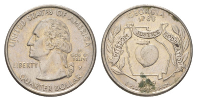 США 25 центов (квотер, 1/4 доллара) 1999 Квотер штата Джорджия KM 296 медь плакированный медно-никелем 4628-1116