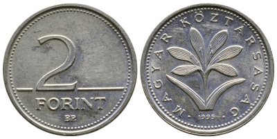 ВЕНГРИЯ 2 ФОРИНТА 1995 ВР KM 693 медно-никель 176-636